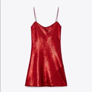 Zara Red Sequin Mini Slip Dress